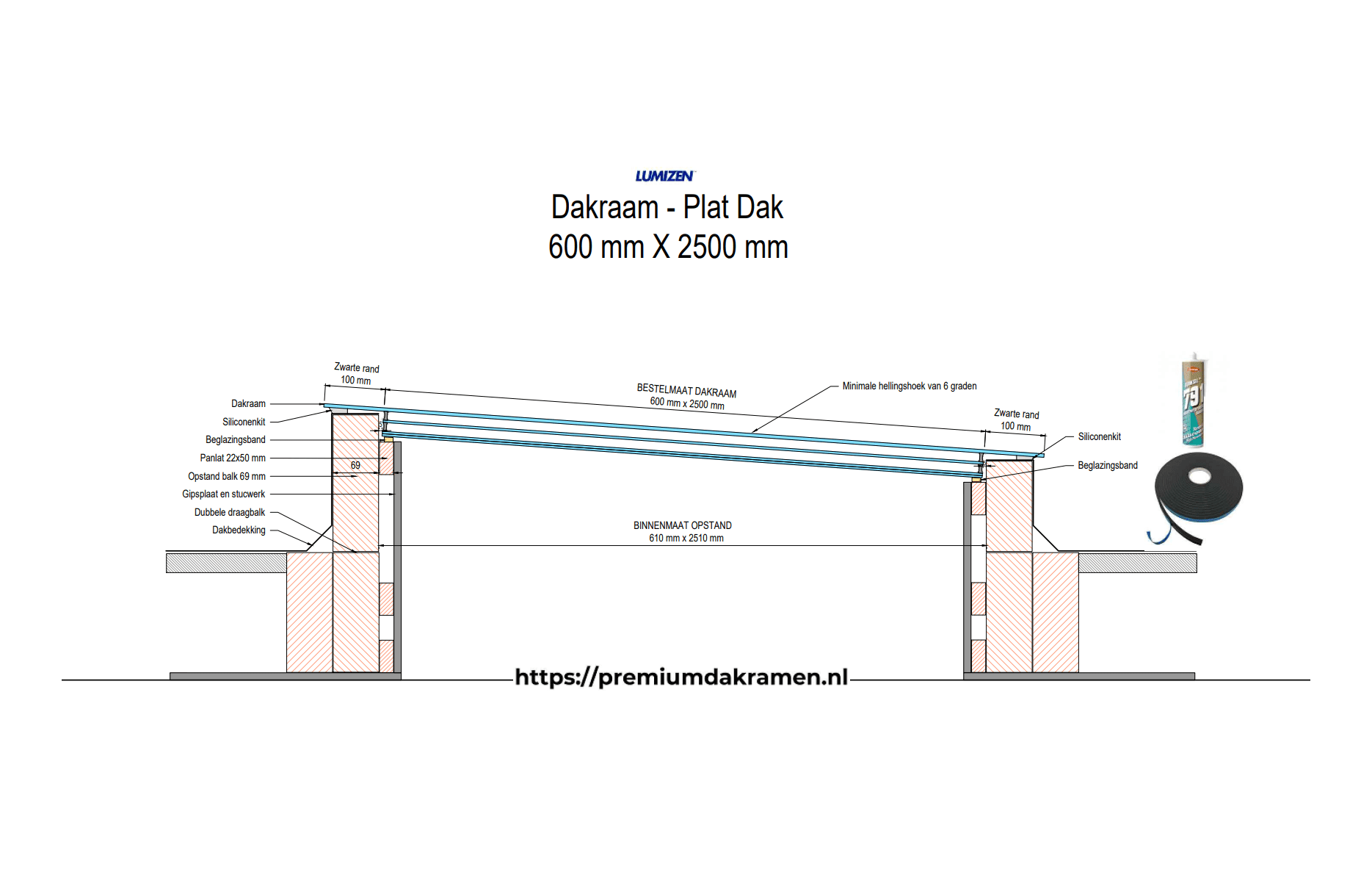 Platdakraam - 60x250 cm van Premium Dakramen