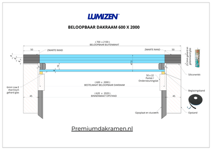 Dakraam Beloopbaar - 60x200 cm van Premium Dakramen